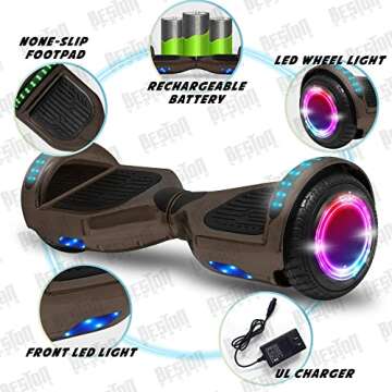 Beston Sports Chrome Black Hoverboard - Self Balancing Scooter with Bluetooth Speaker, LED Lights - ...