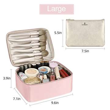 Pocmimut Makeup Bag Cosmetic Bag Travel Makeup Bag for Women Large Make Up Bag with Brush Holder Toiletry Bag(Baby Pink)