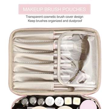 Pocmimut Makeup Bag Cosmetic Bag Travel Makeup Bag for Women Large Make Up Bag with Brush Holder Toiletry Bag(Baby Pink)