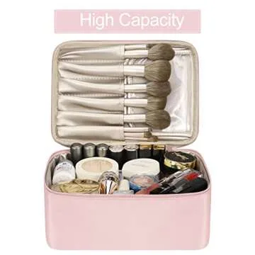 Pocmimut Makeup Bag Cosmetic Bag Travel Makeup Bag for Women Large Make Up Bag with Brush Holder Toiletry Bag(Baby Pink)