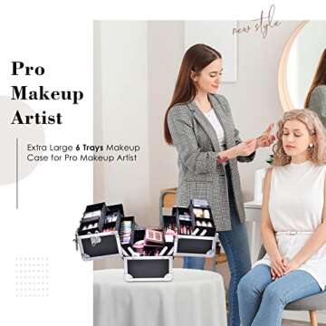 FRENESSA Makeup Train Case Large Cosmetic Box 6 Tier Trays with Compartments Professional Makeup Box...