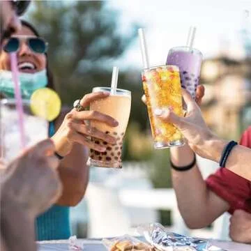 J WAY Instant Boba Bubble Pearl Variety Milk Fruity Tea Kit with Authentic Brown Sugar Caramel Tapioca Boba, Ready in Under One Minute, Paper Straws Included - Gift Box - 10 Servings