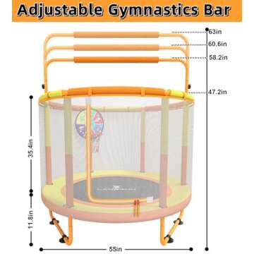 LANGXUN 60" Trampoline for Kids, 5ft Toddler Mini 6-in-1 Trampoline Indoor Outdoor with Swing, Basketball Hoop, Dart Board, Gymnastics Bar, Rings, Christmas Toys Birthday Gifts for Girls Boys Age 1-8