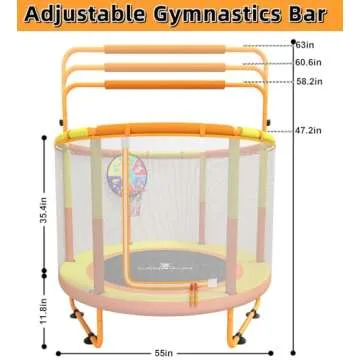 LANGXUN 60" Trampoline for Kids, 5ft Toddler Mini 6-in-1 Trampoline Indoor Outdoor with Swing, Basketball Hoop, Dart Board, Gymnastics Bar, Rings, Christmas Toys Birthday Gifts for Girls Boys Age 1-8