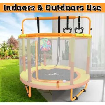 LANGXUN 60" Trampoline for Kids, 5ft Toddler Mini 6-in-1 Trampoline Indoor Outdoor with Swing, Basketball Hoop, Dart Board, Gymnastics Bar, Rings, Christmas Toys Birthday Gifts for Girls Boys Age 1-8