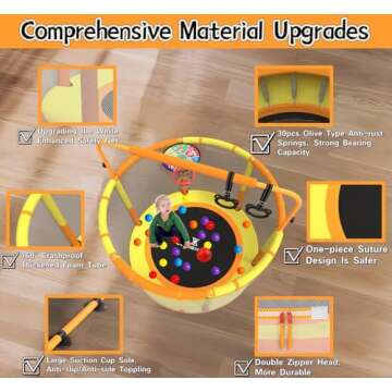 LANGXUN 60" Trampoline for Kids, 5ft Toddler Mini 6-in-1 Trampoline Indoor Outdoor with Swing, Basketball Hoop, Dart Board, Gymnastics Bar, Rings, Christmas Toys Birthday Gifts for Girls Boys Age 1-8