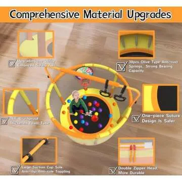 LANGXUN 60" Trampoline for Kids, 5ft Toddler Mini 6-in-1 Trampoline Indoor Outdoor with Swing, Basketball Hoop, Dart Board, Gymnastics Bar, Rings, Christmas Toys Birthday Gifts for Girls Boys Age 1-8