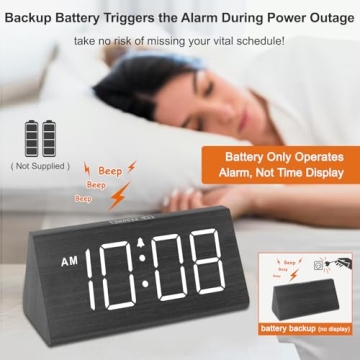 Wooden Digital Alarm Clock with USB Port & Snooze