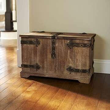 Household Essentials Decorative Trunk, Victorian Style, Aged-Wood Finish and Metal Accents, with Ful...