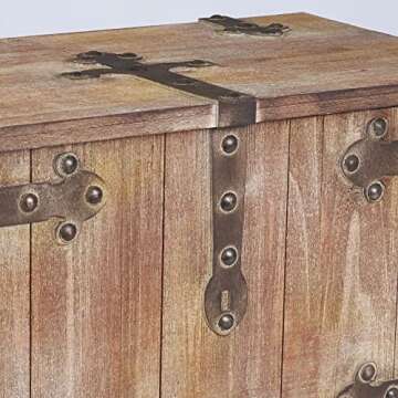 Household Essentials Decorative Trunk, Victorian Style, Aged-Wood Finish and Metal Accents, with Fully Opening Lid and Ring Handles