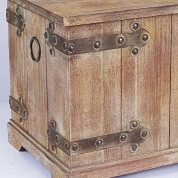 Household Essentials Decorative Trunk, Victorian Style, Aged-Wood Finish and Metal Accents, with Fully Opening Lid and Ring Handles