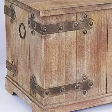 Household Essentials Decorative Trunk, Victorian Style, Aged-Wood Finish and Metal Accents, with Fully Opening Lid and Ring Handles