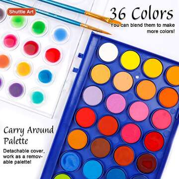 Shuttle Art 43 Pack Watercolor Paint Set, 36 Colors Watercolor Paint Pan Set with 6 Brushes and 1 Watercolor Pad for Beginners, Artists, Kids & Adults Watercolor Painting, Bullet Journal, Calligraphy