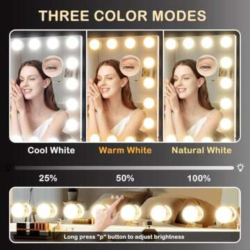 DEXHOM 22.8X18.5 Vanity Mirror with Makeup Lights, Lighted Mirror with USB & Type-C Charing, Large H...