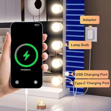 DEXHOM 22.8X18.5 Vanity Mirror with Makeup Lights, Lighted Mirror with USB & Type-C Charing, Large Hollywood Light up Mirrors w/ 20 LED Bulbs for Bedroom Tabletop & Wall Mounted (White)