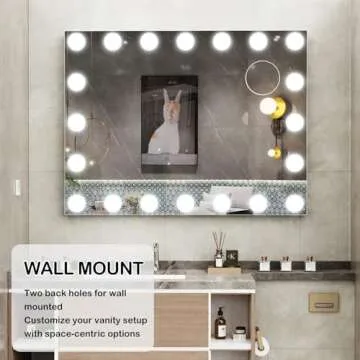 DEXHOM 22.8X18.5 Vanity Mirror with Makeup Lights, Lighted Mirror with USB & Type-C Charing, Large Hollywood Light up Mirrors w/ 20 LED Bulbs for Bedroom Tabletop & Wall Mounted (White)