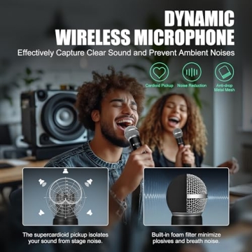 SonixForce Wireless Microphone - Karaoke Microphone for Singing - Rechargeable Cordless Microphones ...