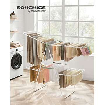 SONGMICS Clothes Drying Rack, Foldable 2-Level Laundry Drying Rack, Free-Standing Large Drying Rack,...