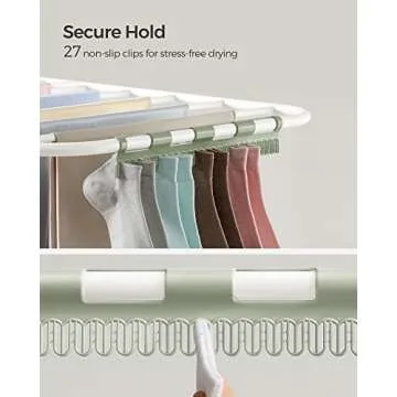 SONGMICS Clothes Drying Rack, Foldable 2-Level Laundry Drying Rack, Free-Standing Large Drying Rack, with Height-Adjustable Wings, 33 Drying Rails, Sock Clips, White and Green ULLR053C01
