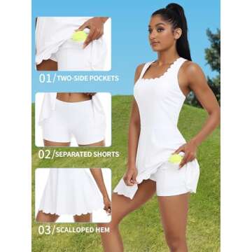 ATTRACO Women's Golf Dresses Sleeveless Workout Skirts V Back Exercises Outfits White M