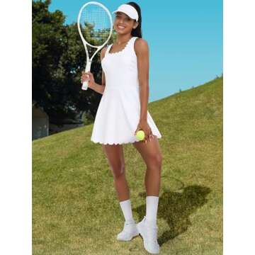 ATTRACO Women's Golf Dresses Sleeveless Workout Skirts V Back Exercises Outfits White M