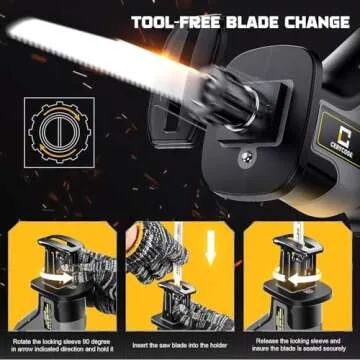 Cordless Reciprocating Saw for DeWalt 20V Max Battery, Brushless motor, Variable Speed 0-3000 Spm, Tool Free Blade Change, 4 Saw Blades for Wood/Metal/PVC Cuts (NO Battery Included)