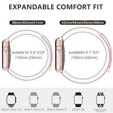 OULUOQI Compatible with Apple Watch Band Series 9, Ultra/Ultra 2, SE 8 7 6 5 4 3 2 1 38mm 40mm 41mm 42mm 44mm 45mm 49mm Women and Men, Stainless Steel Milanese Loop Magnetic Clasp Replacement for
