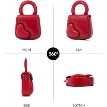 LA FESTIN Small Leather Heart Purse For Women With Removable Shoulder Chain Strap- - Designer Evening Bag With Heart Shape Mirror Heart Shaped Crossbody Purse For Wedding Cocktail Prom Club-Red
