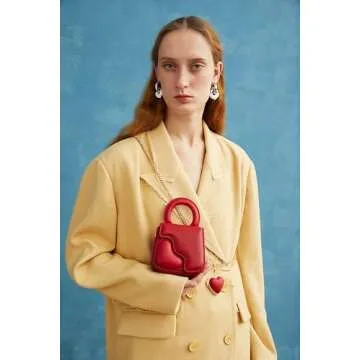 LA FESTIN Small Leather Heart Purse For Women With Removable Shoulder Chain Strap- - Designer Evening Bag With Heart Shape Mirror Heart Shaped Crossbody Purse For Wedding Cocktail Prom Club-Red