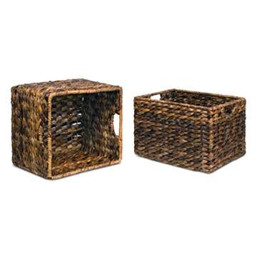 BIRDROCK HOME Woven Storage Shelf Organizer Baskets with Handles - Set of 3 - Abaca Wicker Basket - Pantry Living Room Office Bathroom Shelves Organization - Under Shelf Basket - Handwoven (Espresso)