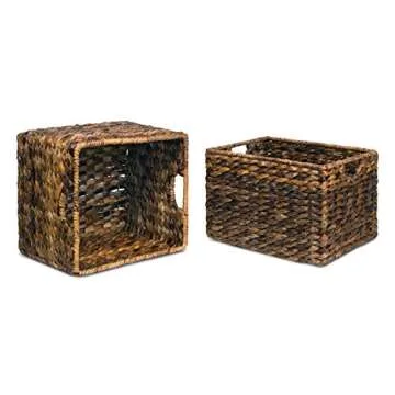 BIRDROCK HOME Woven Storage Shelf Organizer Baskets with Handles - Set of 3 - Abaca Wicker Basket - Pantry Living Room Office Bathroom Shelves Organization - Under Shelf Basket - Handwoven (Espresso)