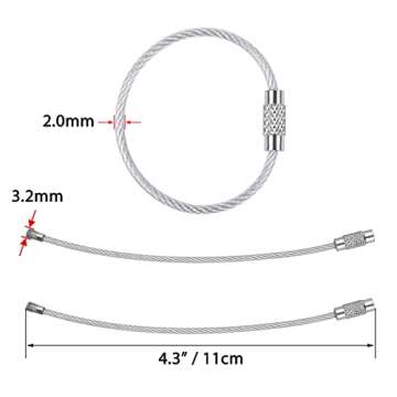 Keychain, Wisdompro 20 Pack of 4.3 Inches Stainless Steel Wire Key Ring Loop 2mm Wire Keychain Cable for Hanging Luggage Tags, Keyrings and ID Tag Keepers - Silver
