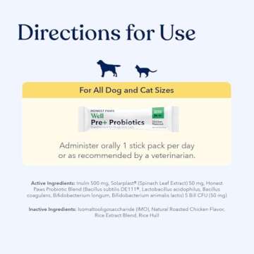 Honest Paws Probiotics for Dogs - Digestive & Immune Support Powder with Prebiotic Made in The USA, Chicken Flavor (30 Sticks)