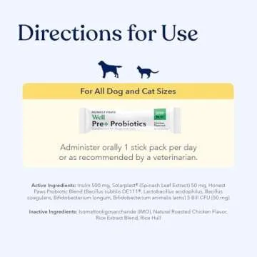 Honest Paws Probiotics for Dogs - Digestive & Immune Support Powder with Prebiotic Made in The USA, Chicken Flavor (30 Sticks)