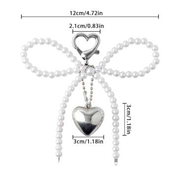 Bow Keychain Accessories Silver Heart Pendant Pearl Bow Key Chain Phone Charm Sweet Bow Cute Keychai...