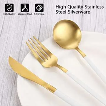 VANVRO Matte White Gold Cutlery Set for 4 - 20 Pieces