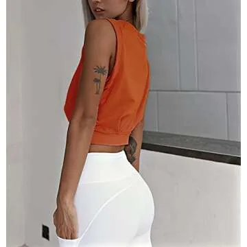 ARRIVE GUIDE Workout Crop Tops for Women Cute Loose Fit Tank Top Casual Summer Yoga Athletic Sports Cinched Waist Cropped Cap Sleeve Gym Cotton T Shirts Pumpkin S