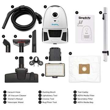 Simplicity Vacuums Jill Canister Vacuum Cleaner, Hardwood Floor Vacuum with Dual-Certified HEPA Vacu...