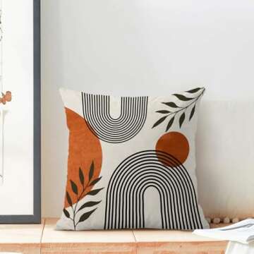 BETGINY Boho Fall Pillow Covers 18x18 Inch 2 Pcs, Burnt Orange Tropical Leaf Outdoor Decorative Throw Pillows, Mid Century Abstract Art Farmhouse Decor Pillowcase Linen Cushion Cover for Couch Sofa