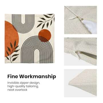 BETGINY Boho Fall Pillow Covers 18x18 Inch 2 Pcs, Burnt Orange Tropical Leaf Outdoor Decorative Throw Pillows, Mid Century Abstract Art Farmhouse Decor Pillowcase Linen Cushion Cover for Couch Sofa