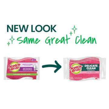 Scotch-Brite Delicate Clean Non-Scratch Scrub Sponge, 3 Nonscratch Kitchen Sponges for Gentle Cleani...