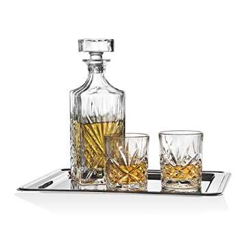 Godinger Dublin Whiskey Bar Set - Includes Whisky Decanter, 6 Old Fashioned Tumbler Glasses and Mirrored Display Tray