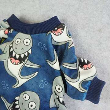 Fitwarm Shark Pet Clothes for Dog Pajamas Cat Jumpsuit PJS Apparel Lightweight Velvet Blue Large