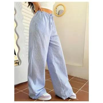 Women's Striped Wide Leg Trousers High Waist Y2K Fashion