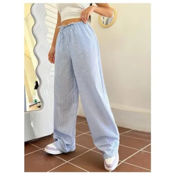 Women's Striped Wide Leg Trousers High Waist Y2K Fashion