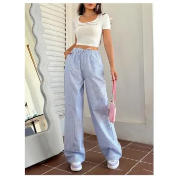 Women's Striped Wide Leg Trousers High Waist Y2K Fashion