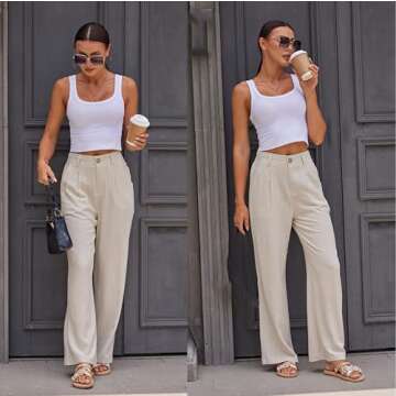 heipeiwa Women's Cotton Linen Summer Casual High Waist Wide Leg Dressy Flowy Pants