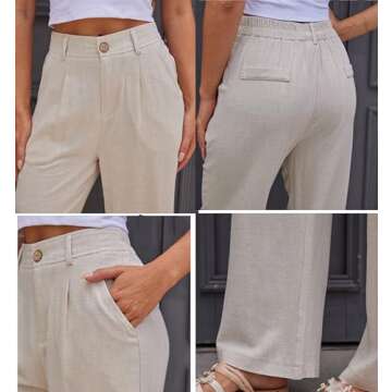 heipeiwa Women's Cotton Linen Summer Casual High Waist Wide Leg Dressy Flowy Pants