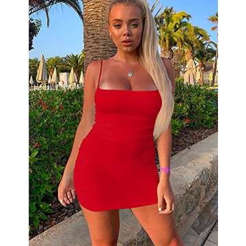 Mizoci Women's Sexy Ruched Bodycon Mini Dress - Red