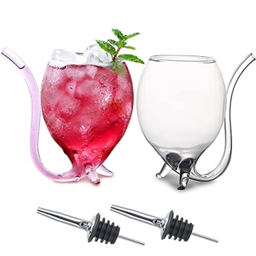 INFTYLE Vampire Wine Glass Set of 2 Cocktail Glass 12oz with Drinking Tube Straw Creative Glass Deca...